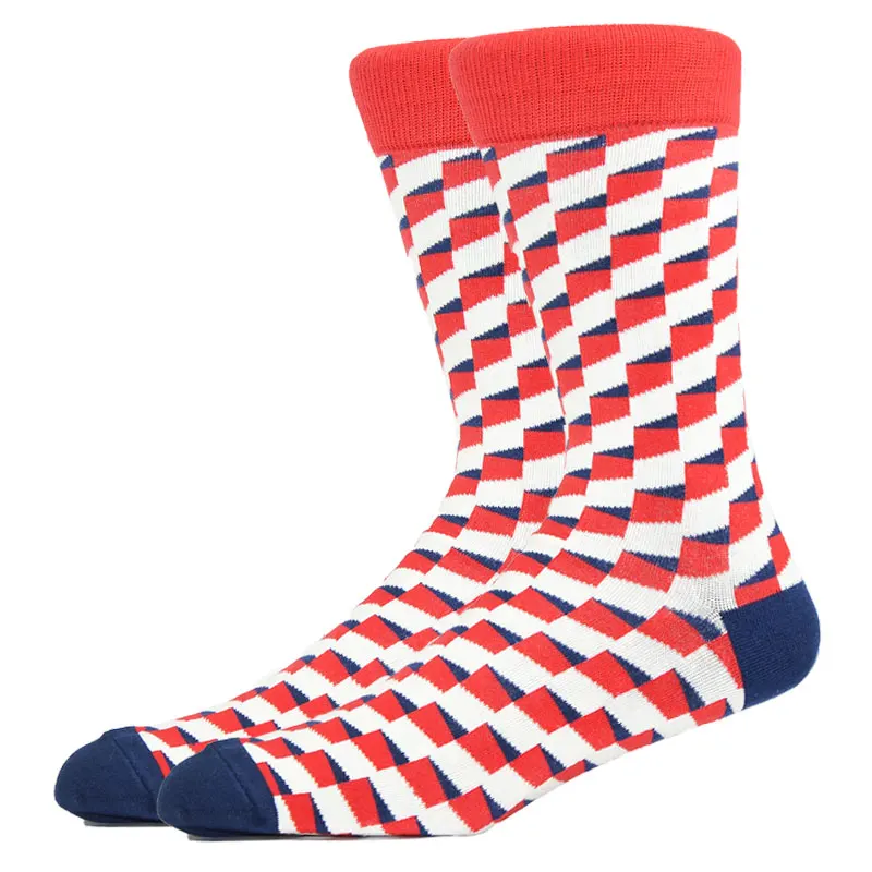 Fashion Man Socks Geometric Color Combed Cotton Autumn Winter Warm Breathble Couple Long Socks For Men Women Happy Wedding Gifts