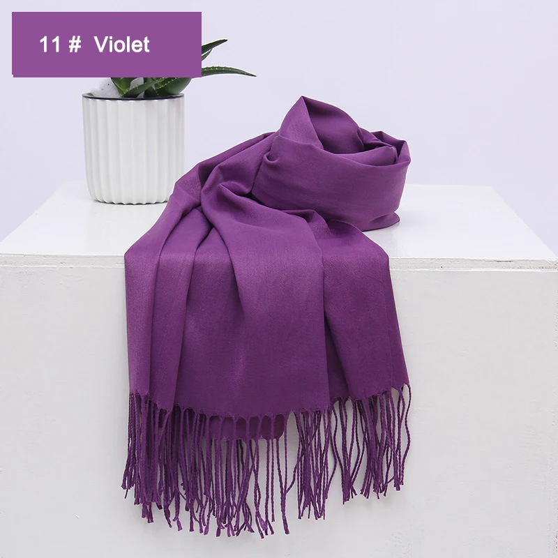 11 Violet Женские однотонные хлопковые шарфы с кисточкой женские зимние тонкие весенний шарф летние роскошные женские шали теплые шарфы для женщин - Цвет: 11 Violet
