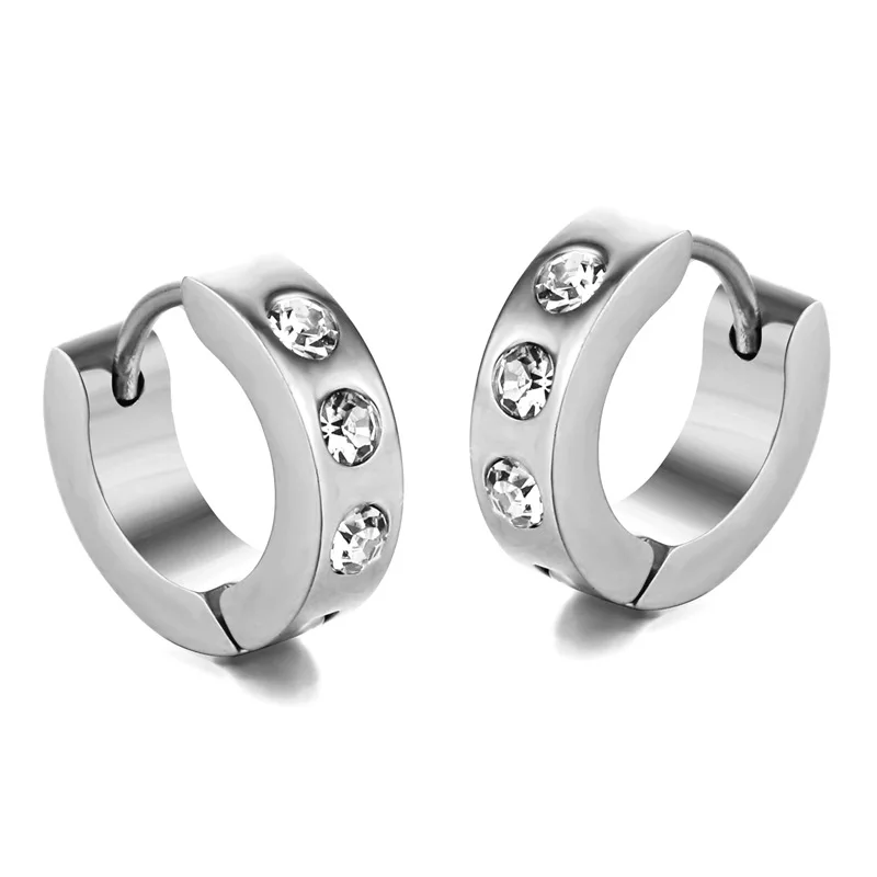 

Basic Hoops Brand Men Women Hoops Earrings Titanium Steel Stone Gold Black Silver Color Dangle Earrings Unisex Masculina Brincos