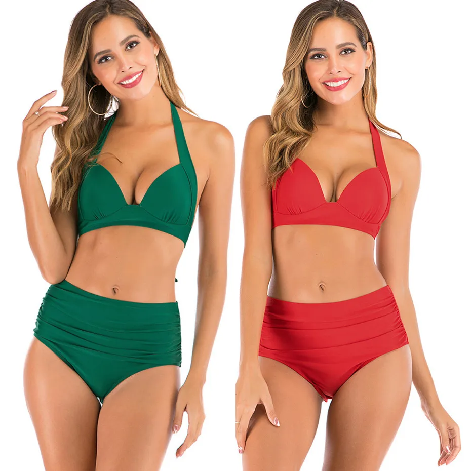 

Sexy High Waist Bikini Push Up Swimwear Women 2020 Swimsuit Halter Top Bathing Suit Beachwear Biquini Plus Size Swimwear XXXL