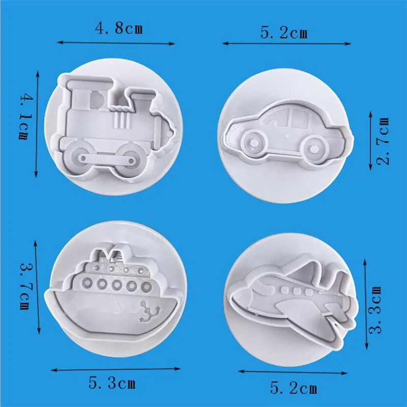 Description Picture 4 of item4Pcs/Set Cake Cookie Plunger Cutters Fondant Cake Molds Vehicles Theme (Trucks,Tractor,Forklift) Cake Decorating Baking Tools