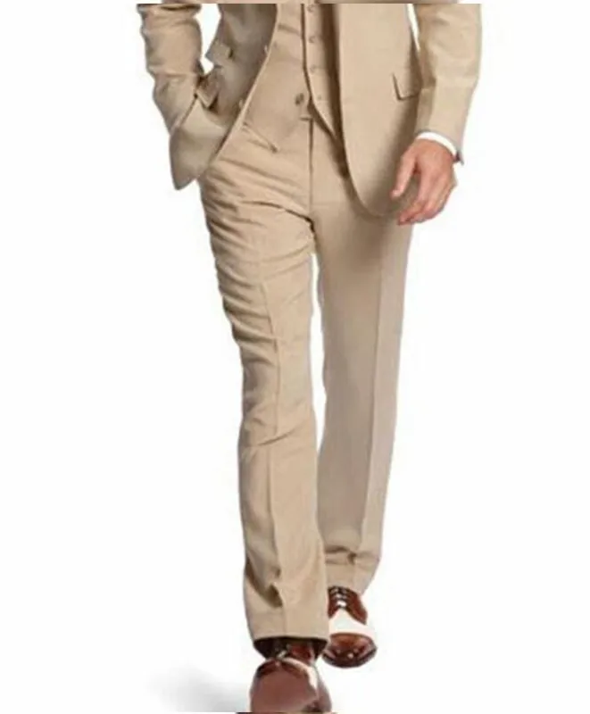 Бежевый Свадебный Мужской костюм остроконечный воротник Slim Fit 3 шт. куртка+ брюки+ жилет для свадьбы парадный смокинг костюмы на заказ