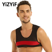 Мужские укороченные топы, бикини, топы, сексуальный купальник, без рукавов, из прозрачной сетки, в сеточку, на половину майки, жилет, жгут, Клубная одежда, сценический костюм