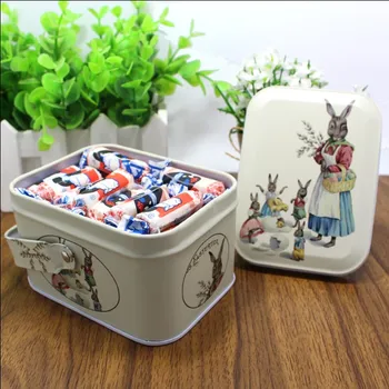 

6 PCS/Lot Classic Cute Cartoon Rabbit Mini Tin Cindy Box Vintage Small Metal Tins Storage Boxes Tea Organizer Case Storage Box