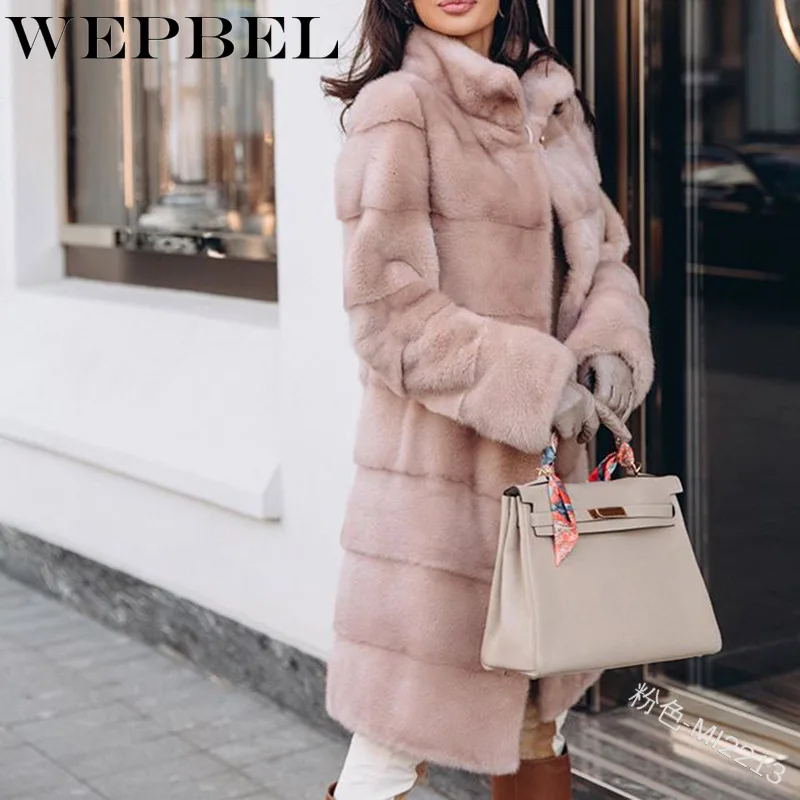 WEPBEL, модные, новые, повседневные, длинный рукав, для девушек, очень длинные, искусственный мех, парки, для женщин, осень, зима, теплые, толстые, одноцветные, парка