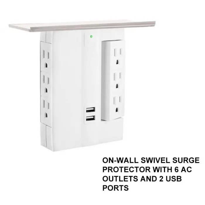 New 8 Port Wall Outlet Electrical 6 Outlet Extenders 2 USB Charging Ports with Shelf NE