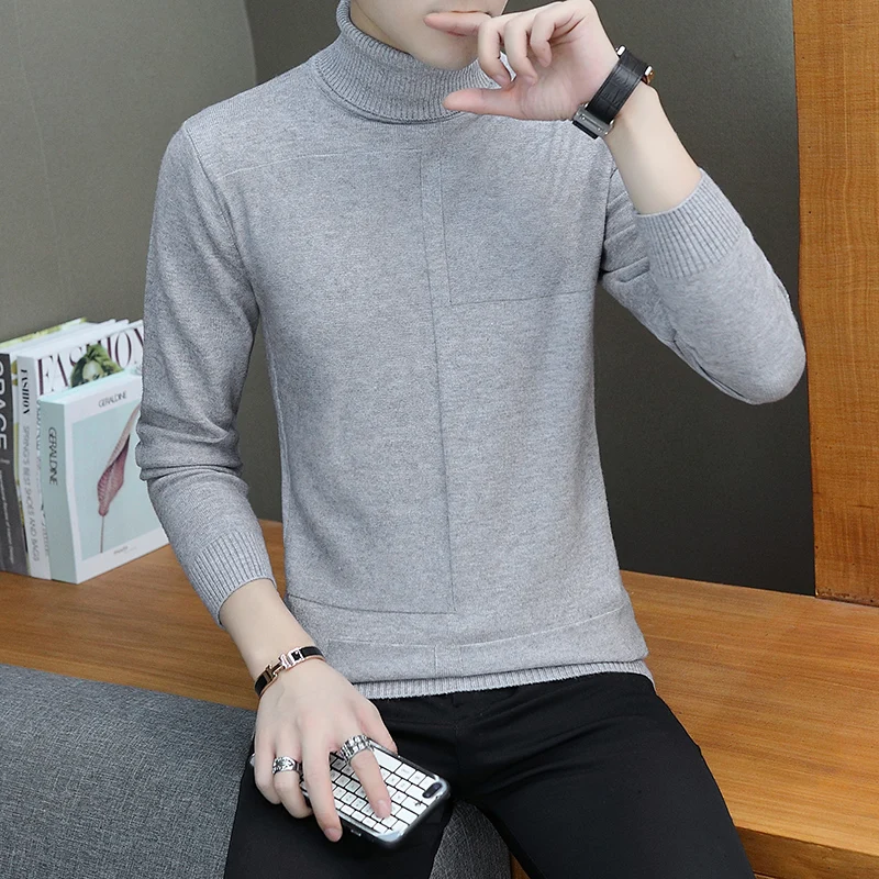 Light grey-MY868 nuevo invierno catido suéter hombres moda cuello alto hombres elatistico fuerza Slim Fit casual pulóver suéter - Цвет: Light grey-MY868