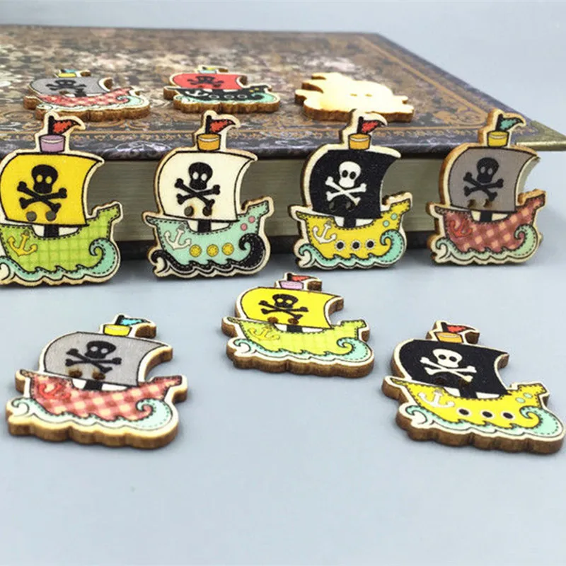 DIY 80PCS Retro Pirate Ship Kito buttons wooden Sewing decoration scrapbooking 32mm | Дом и сад