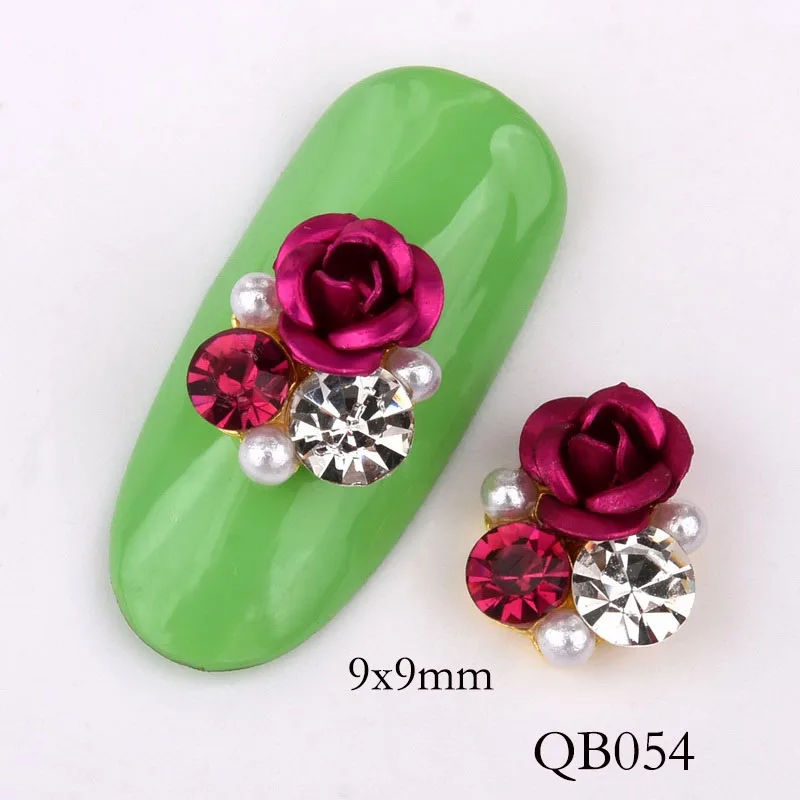 10 шт яркий Жемчужный Цветок из горного хрусталя дизайн сплав дизайн ногтей украшения Блеск DIY 3D украшения для ногтей кулон QB054-063 - Цвет: QB054
