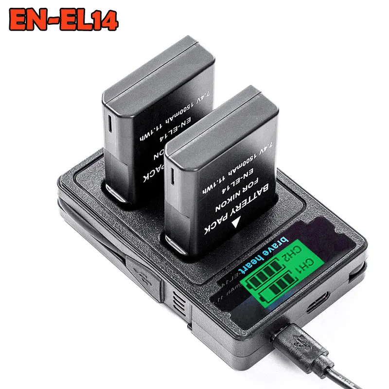 3 шт. EN-EL14 EN-EL14a ENEL14 EL14 батареи+ ЖК-зарядное устройство для Nikon P7800, P7100, D3400, D5500, D5300, D5200, D3200, D3300, D5100, D3100