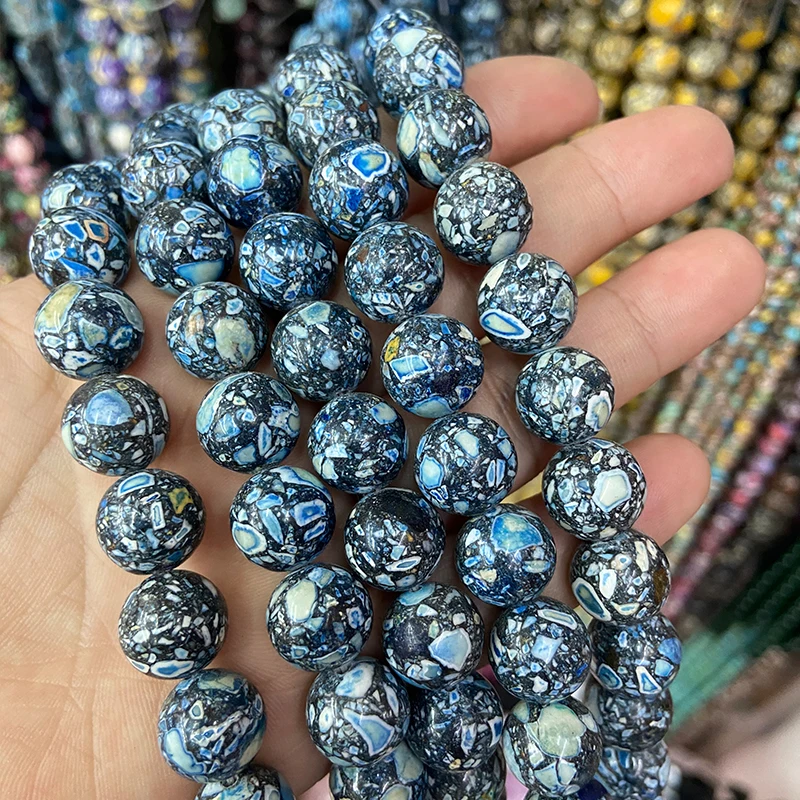 

10/12mm Natural Stone Blue Sea Sediment Turquoises Imperial Jaspers Round Loose Bead Jewelry Making Diy Bracelets 15"Strand