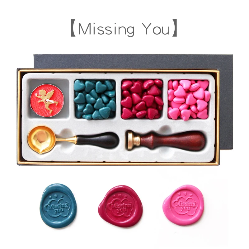 Retro Fire Paint Seal Wax Set DIY Paper Card Gift Envelope Decoration Delicate Cuprum Stamps Wood Handle For Wedding Invitation - Цвет: Missing You