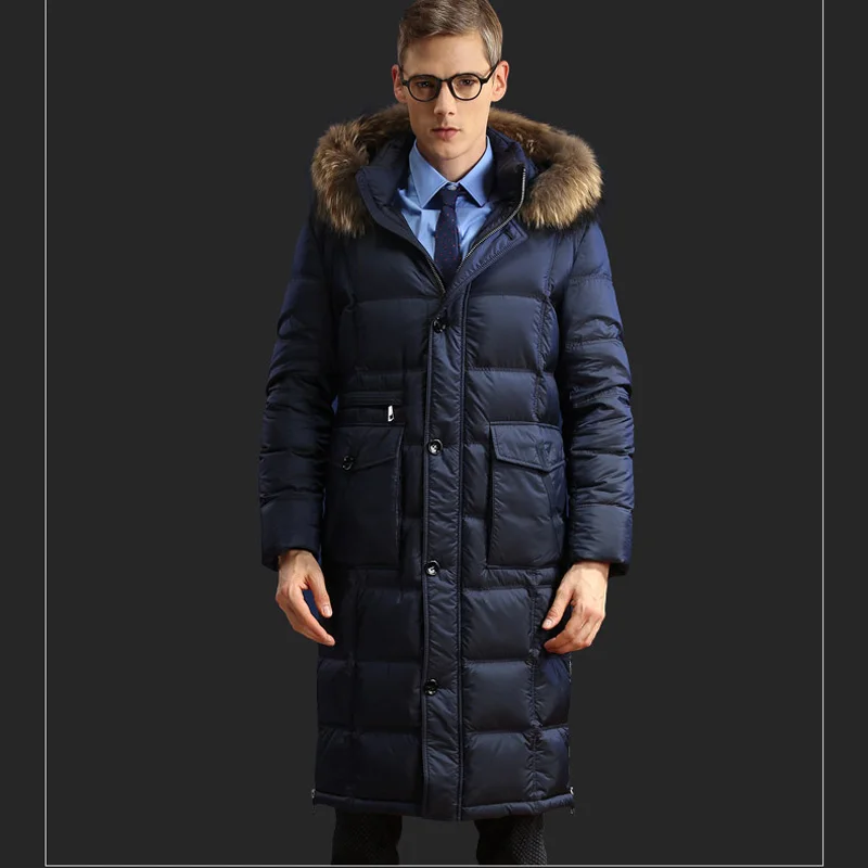 AYUSNUE Long Goose Down Jacket Men Winter Coat Raccoon Fur Collar Puffer Jacket Korean Parka Men