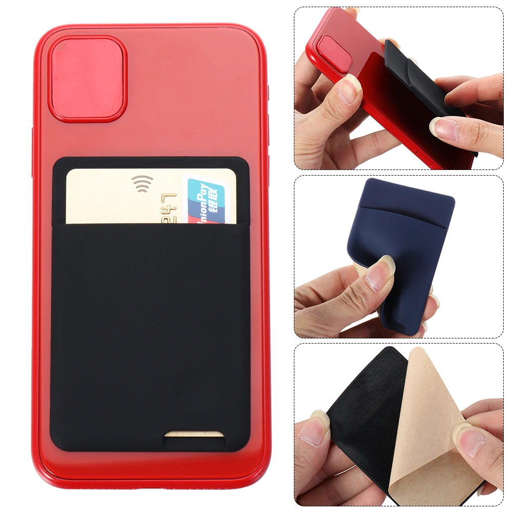 Sourcing Map Porta Carte Adesivo In PU Pelle Per Smartphone - Nero, Supporto Per Carte Di Credito, Bancomat O Biglietti Da Visita, 8,5x6,5 Cm - 4