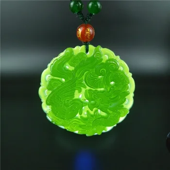 

Chinese Green Jade Dragon Phoenix Pendant Beads Necklace Charm Jewellery Fashion Accessories Hand-Carved Lucky Amulet Hot
