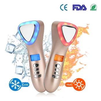 

LED Hot Cold Face Skin Care Device Massager double Hammer Ultrasonic Cryotherapy Facial Vibration Light Ion Beauty Instrument
