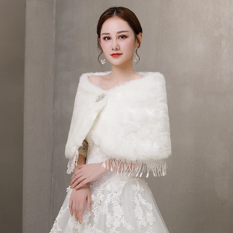 Ivory Women Fur Shawl Wedding Wraps Formal Dress Cheongsam Married Outerwear Bridal Cape Autumn Winter Jacket Bolero 2019 New