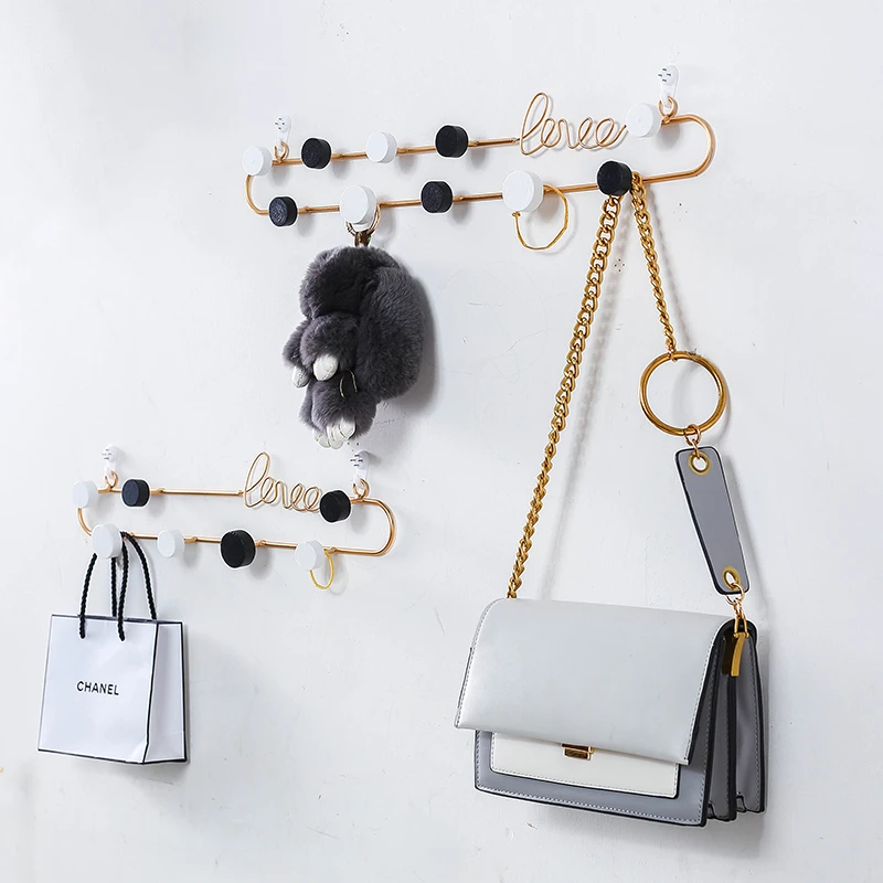Nordic LOVE Iron Hooks Handmade Wall Hanging Practical Coats Key Receiving Decorative Hook Multifunction Home Golden Metal Racks