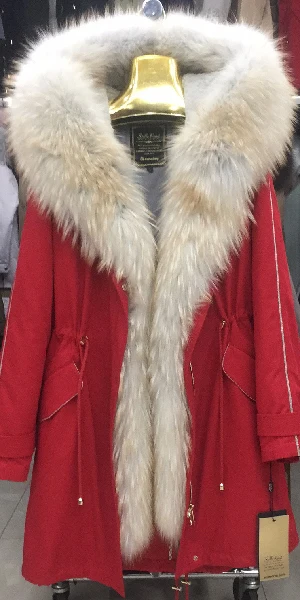 red 20 D12 Женская зимняя парка пальто куртка воротник из енота Съемная подкладка из меха кролика 93 см длина качественная ткань 9-8901 - Цвет: red 20 D12