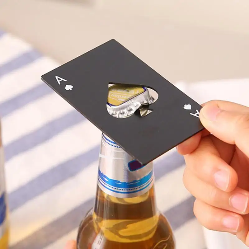 

Spade A Poker Card Beer Bottle Opener Portable Card 2019 Creative Stainless Steel Bottle Opener Mini Black Silver Party Decor