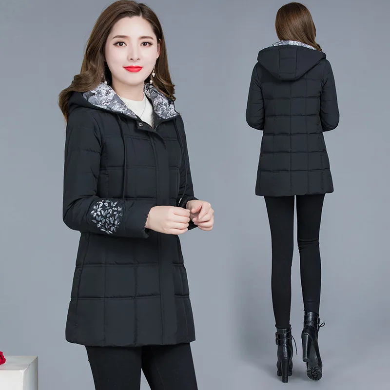 

2019 Winter Korean-style Fashion New Style Printed Mixed Colors Long Sleeve with Zipper Hooded Non Removable Warm down Jacket