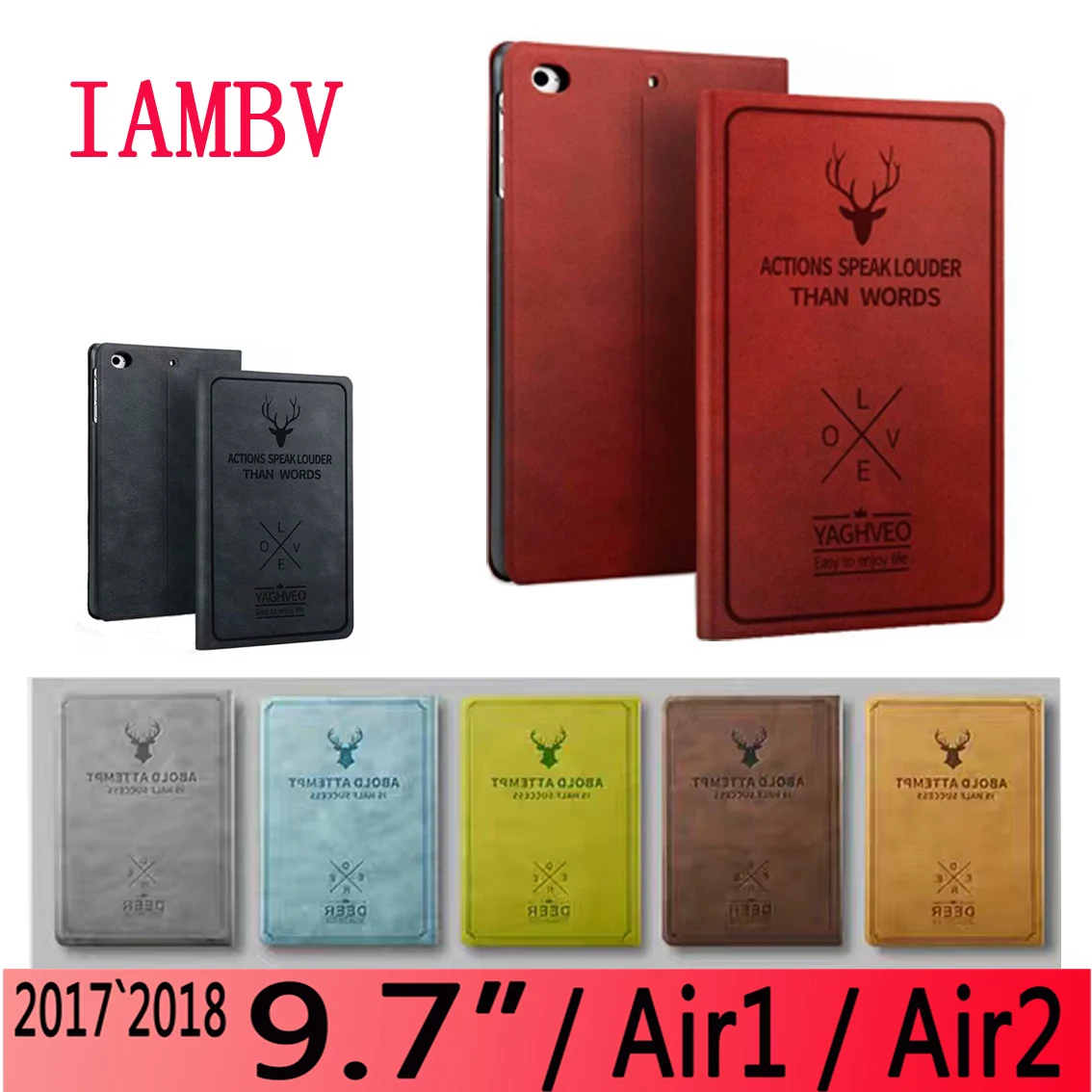 Чехол для iPad 9 7 дюйма Air1 (2013) Air2 (2014) с рисунком оленя искусственная кожа смарт