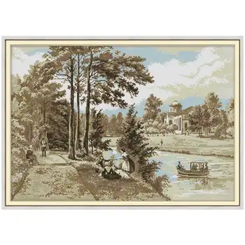 

The river on a boat counted printed on the canvas 11CT 14CT DIY kit Cross Stitch embroidery needlework Sets home decor