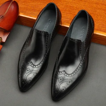 

British Carved Pointed Leather Shoes Leather Men's Shoes Black Leather Shoes Summer Men's Shoes Fashion Genuine Leather Oxfords