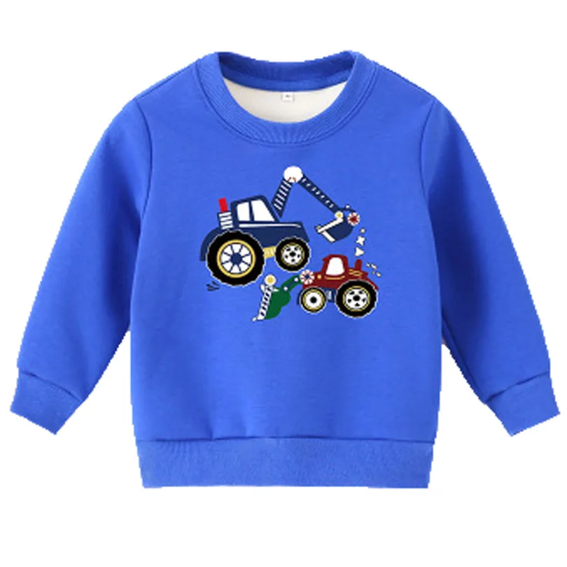 Синий Пуловер с рисунком экскаватора; свитера; Детские хлопковые плотные теплые Топы; одежда; сезон осень-зима; Детские свитера для мальчиков 2-8 лет - Цвет: Синий