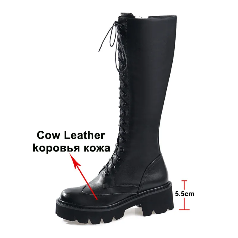 Meotina/Осенние Сапоги до колена женские высокие сапоги из натуральной кожи на не сужающемся книзу высоком каблуке обувь на молнии с круглым носком женская зимняя обувь 4-10