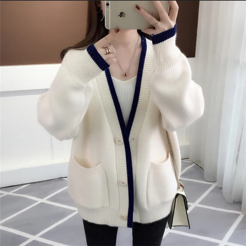 2019 Spring Autumn New Fashion Sweater Women's Cardigan Coats Loose Korean Knit Jacket Female Tops Black Red Outerwear |