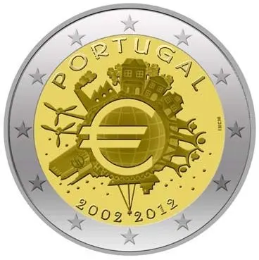 

Portugal 2012 10th Anniversary Currency Issuance 2 Euro Commemorative Coin Unc 100% Real Genuine Original Coins