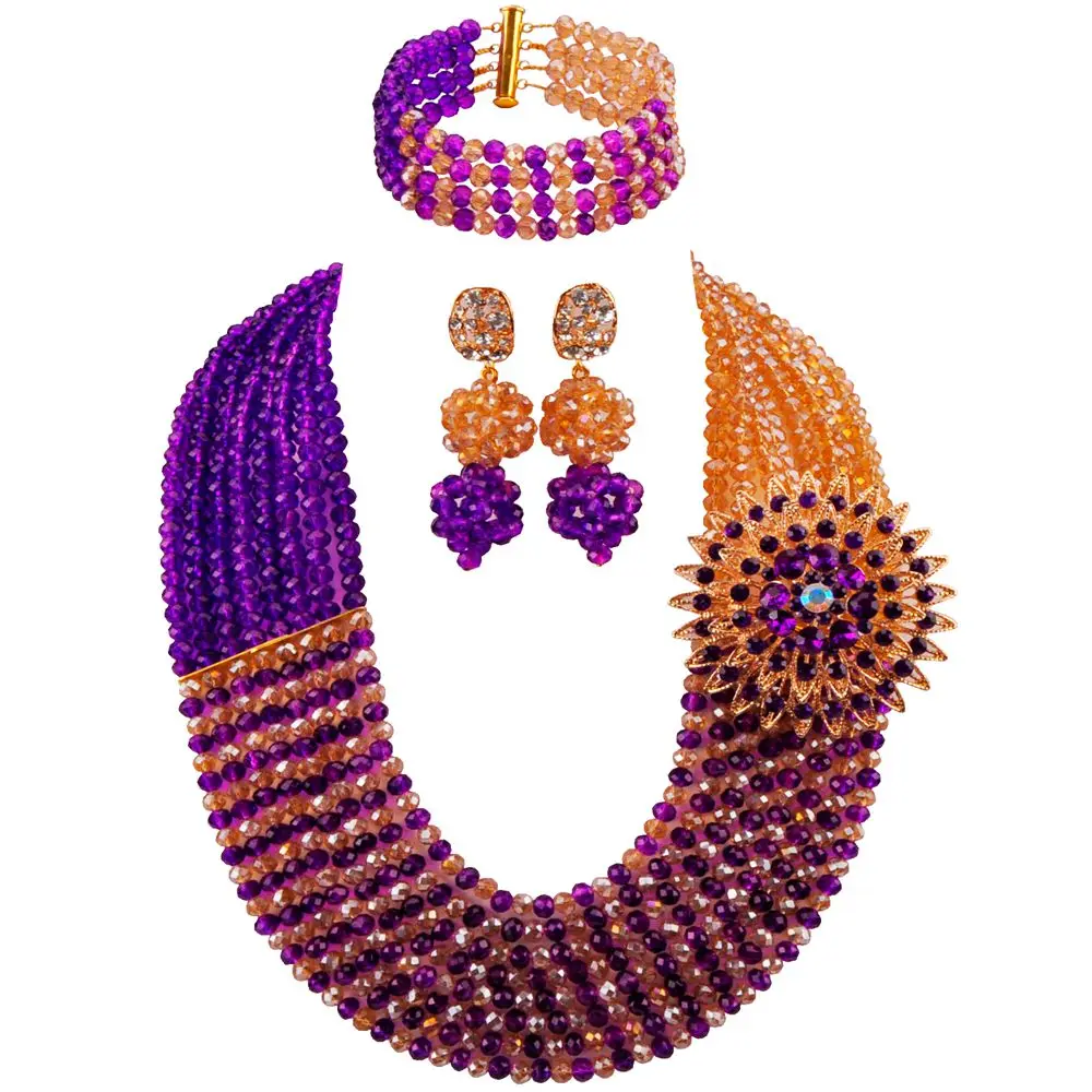 Purple gold ab Majalia, классический модный нигерийский Свадебный Африканский комплект ювелирных изделий, золотой, коричневый и Золотой ab кристалл, ожерелье, свадебные ювелирные наборы - Окраска металла: Purple gold ab