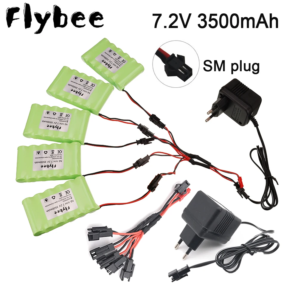 5pcs 7.2v 3500mah Battery with 7.2V EU charger set For RC electric toys