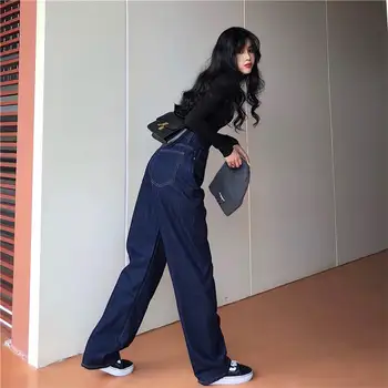 

Korean 2020Spring Autumn New Women Solid Fashion High Waist Loose Casual Soft Wide Leg Jeans Slim Pants High Quality