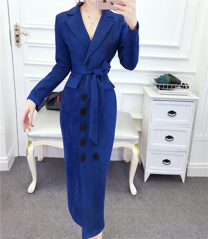 Стиль, замша, шнуровка, костюм воротник действительно карман-Slim Fit для похудения Двубортное пальто-Стиль