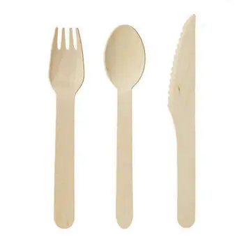 

Disposable Wooden Cutlery 300 pack -Forks(100), Knives(100) and Spoons(100), Perfect Alternative For Plastic P215 (300)