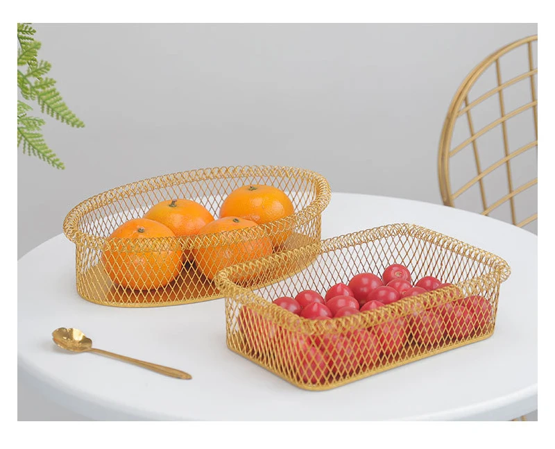 Корзина для фруктов для дома, гостиной, фруктовый шкафчик для закусок, корзина для хранения мелочей, металлический провод, золотой полый Креативный дизайн