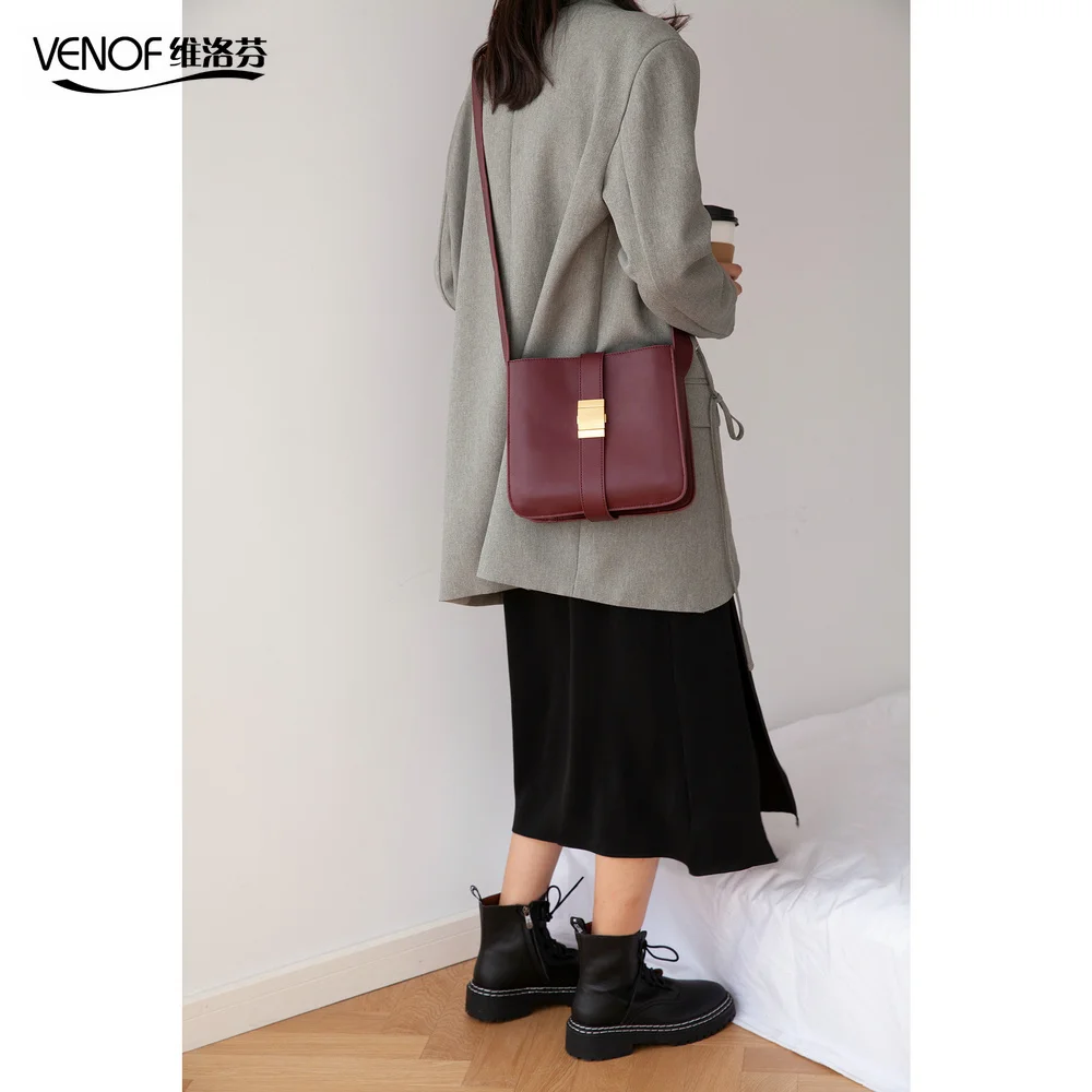 wide strap flap bags split leather shoulder bag for female solid high quality crossbody bags simple cowhide bag for women