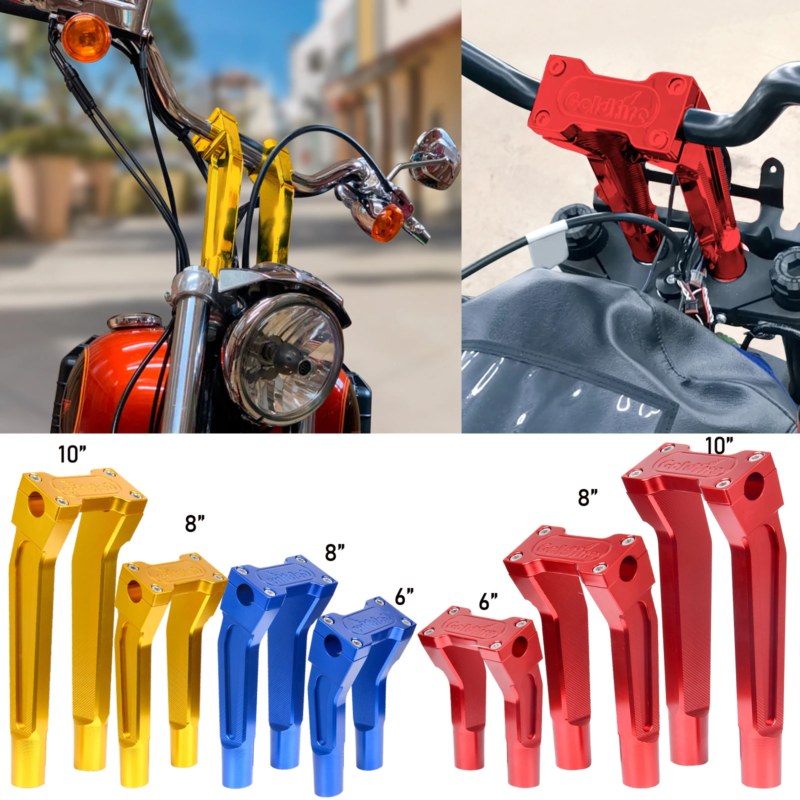 Riser Manubrio Moto Goldfire 8 "Kickback Challenger Pull Fit Per Harley Yamaha Suzuki Honda