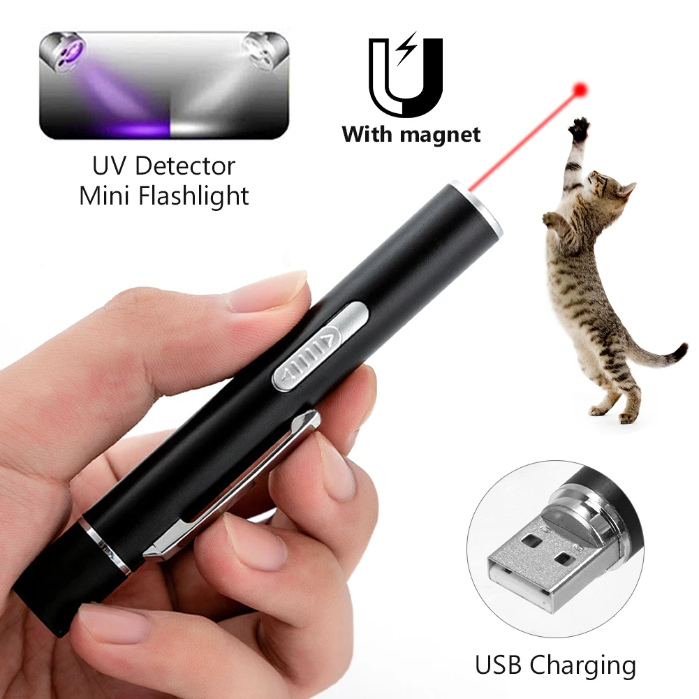 3 In 1 Pet Toy Cat Chaser USB Rechargeable Laser Pointer Mini Flashlight Funny Stick Red LED Laser Pointe Pen Pet Supplies 4mW