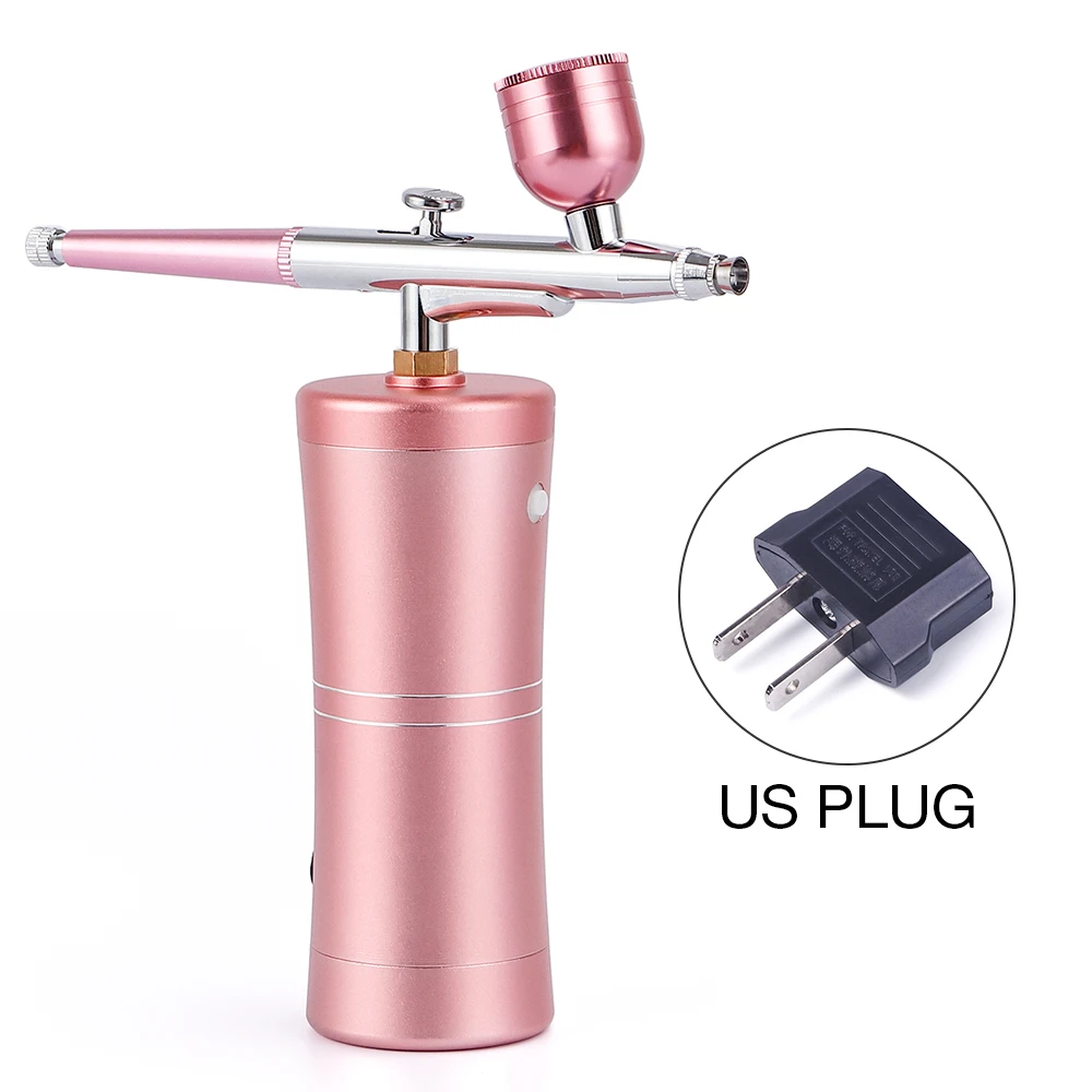 US PLUG (100-110V) Топ 0,3 мм розовый мини воздушный компрессор комплект воздушная кисть Краскораспылитель Аэрограф Для ногтей тату ремесло торт нано туман распылитель - Цвет: US PLUG (100-110V)