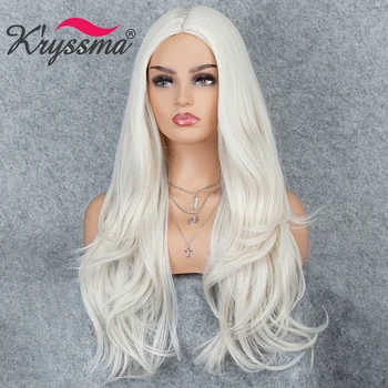 

Kryssma Ash Blonde Wig Long Wavy Synthetic Wigs For Women Grey Cosplay Wigs For Halloween Heat Resistant Fiber Hair Wig
