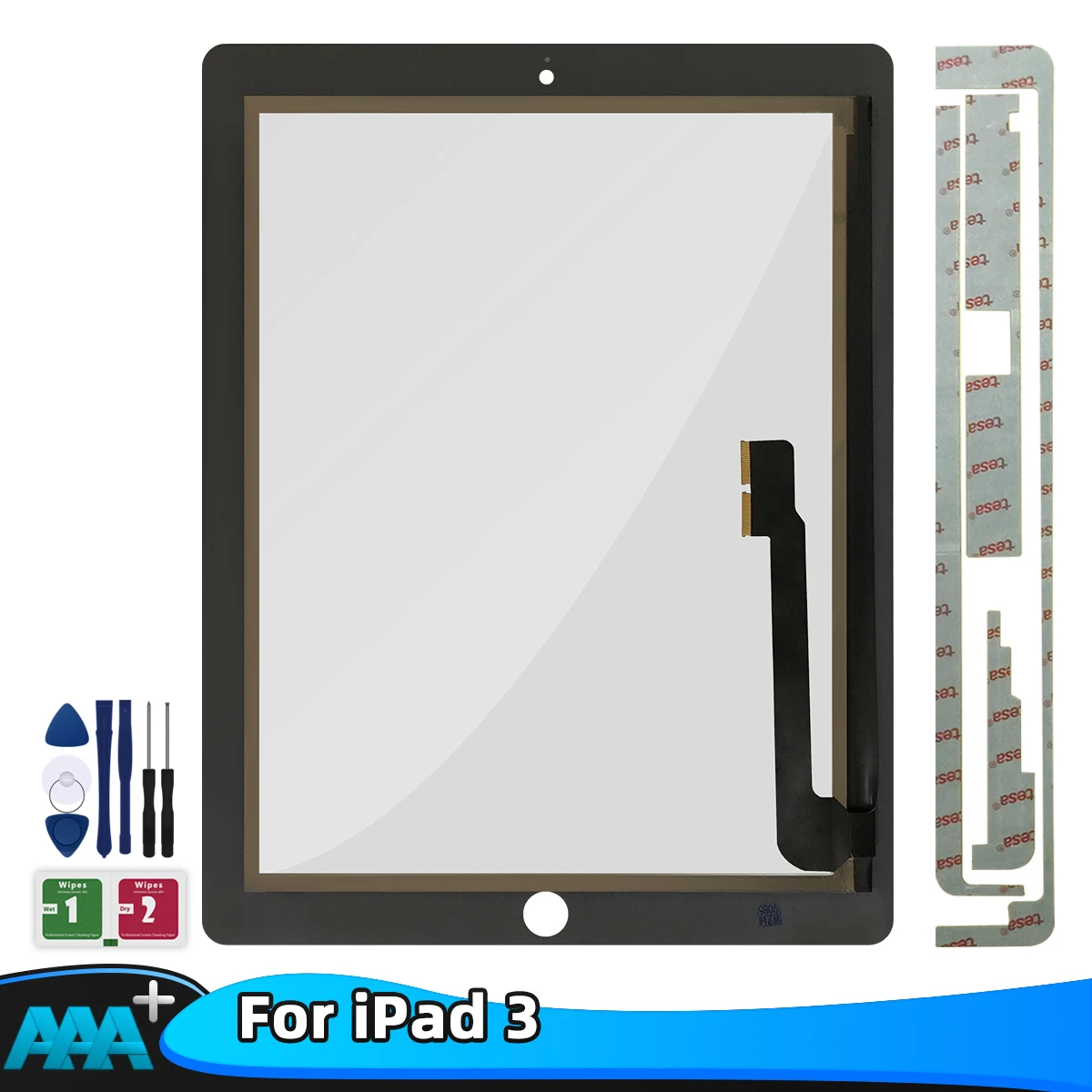 Para iPad 3 A1430 A1416 A1403 pantalla táctil LCD Digitalizador de pantalla táctil Pantalla táctil frontal reemplazo del botón clave partes