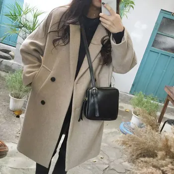 

New Thin Wool Blend Coat Women Long Sleeve Turn-down Collar Outwear Jacket Casual Autumn Winter Elegant Overcoat