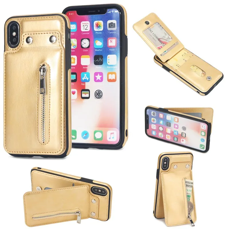 Модный Вертикальный кожаный чехол для iPhone XS Max XR XS X 7 8 6 6S Plus многослойный кошелек на молнии с отделением для карт PU для iPhone 7