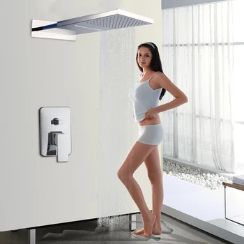 

bathroom shower faucet set bar shape super thin brass body rainfall shower head and a brass body control valve shower set