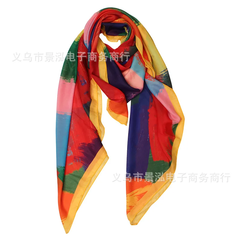

European Digital Printing Color Oil Painting Ink Version Large Elegant Art Style Color Spring And Summer-around Covered Edge Sca