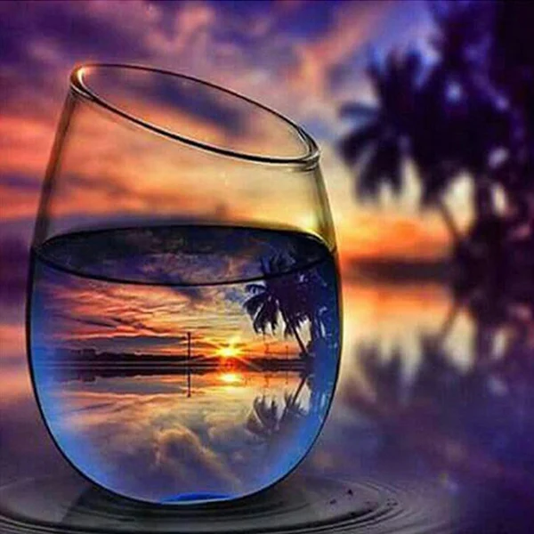 Прозрачный DiaPai Diy 5d Diamond Painting "Sunset wine glass bottle" Cross Stitch Square Round Diamond Embroidery Handwork Rhinestone Art - Цвет: Прозрачный