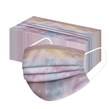 

50pc Adult Pollution Mask Masque Three Layer Filter Face Mask Faceshield Tie-dye Print Disposable Protection Masks Mascarillas